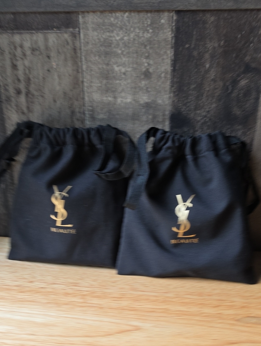 Black Drawstring Pouch - Set of 2 With Cosmetics